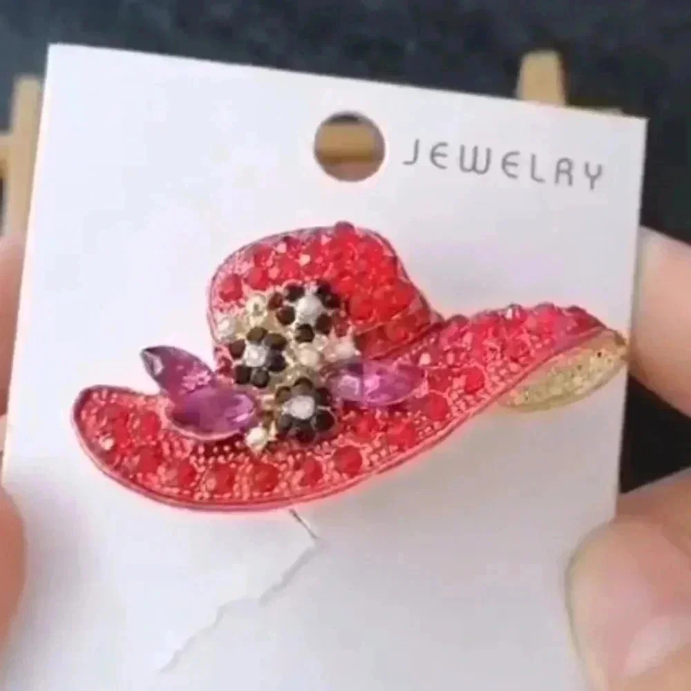 Red Hat Flower Hot Cloth Dress Hat Brooch